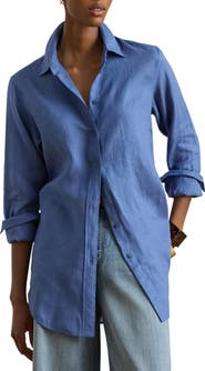 Lauren Ralph Lauren Relaxed Fit Linen Roll Tab Sleeve Shirt