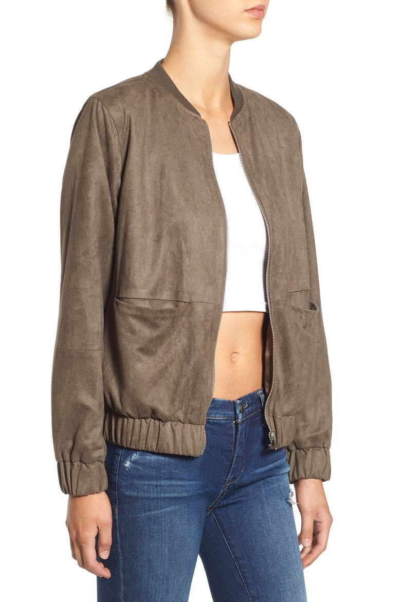 Faux Suede Bomber Jacket, Alternate, color, DEEP MAUVE