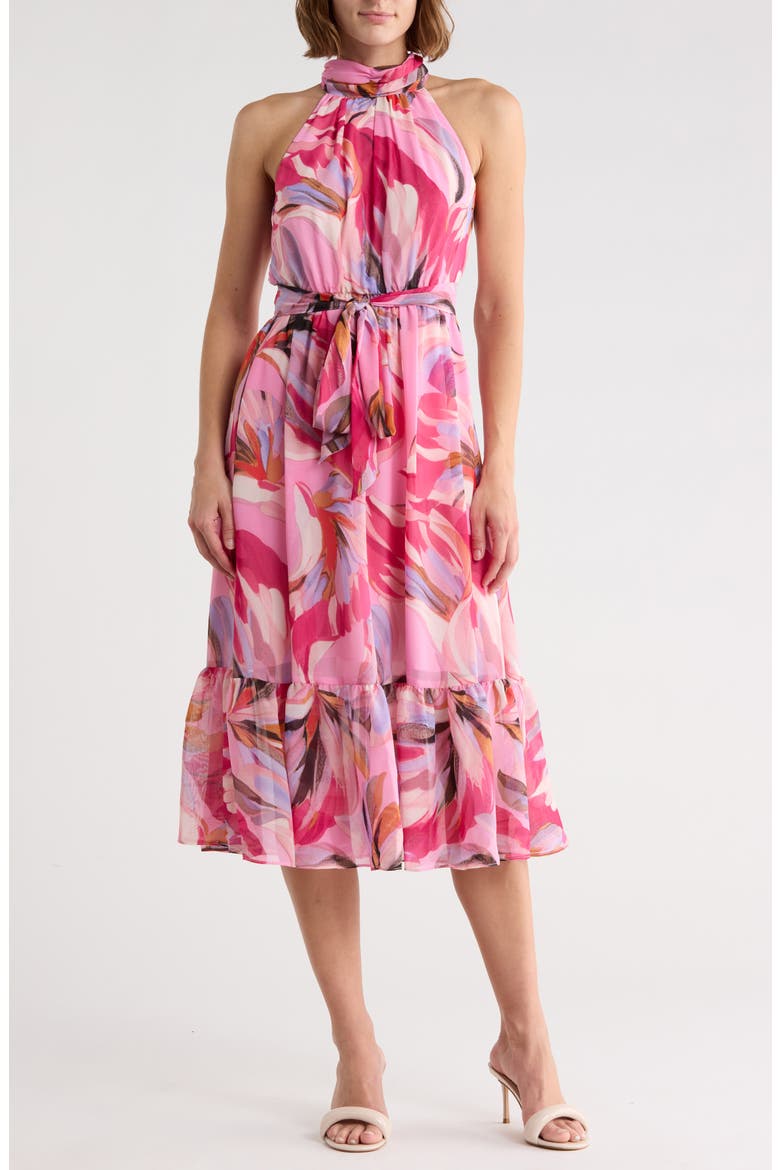 Halter Neck Sleeveless Midi Dress, Main, color, PINK MULTI