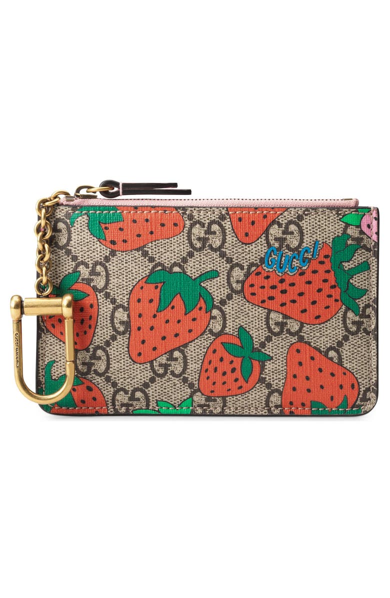 Gucci Strawberry Print GG Supreme Canvas Key Case, Alternate, color, 