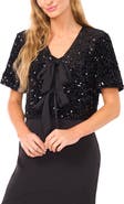 CeCe Sequin Tie Front Velvet Top