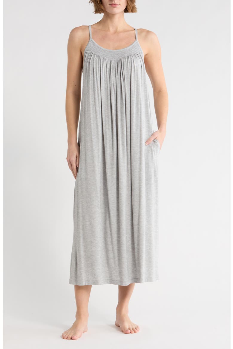 Tranquility Smocked Nightgown, Main, color, GREY HEATHER