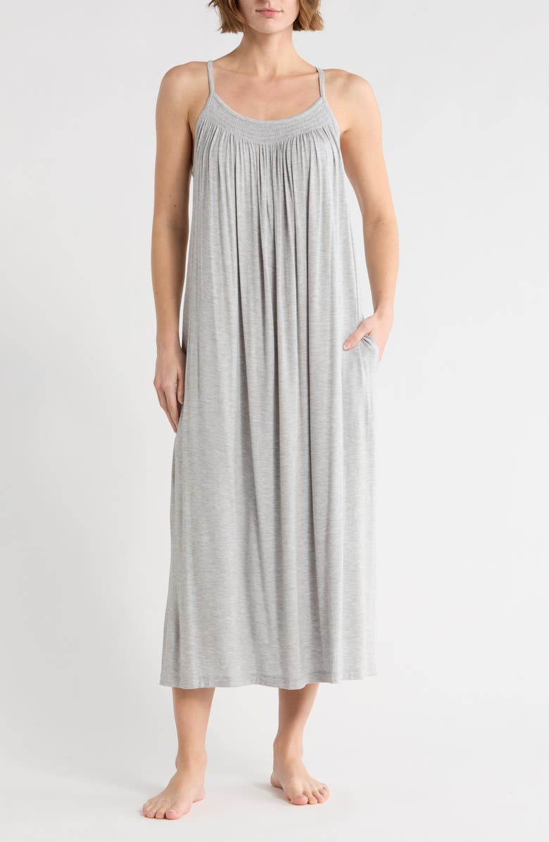 NORDSTROM RACK Tranquility Smocked Nightgown, Main, color, Grey Heather