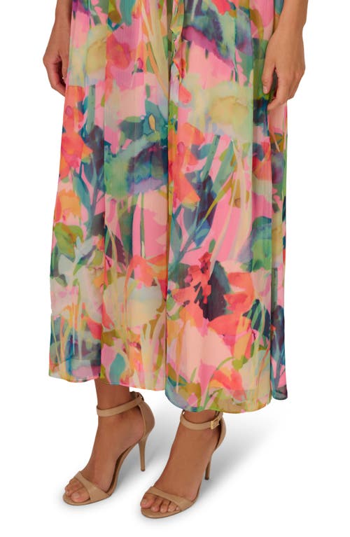Adrianna Papell Print Sleeveless Trapeze Maxi Dress In Pink Multi