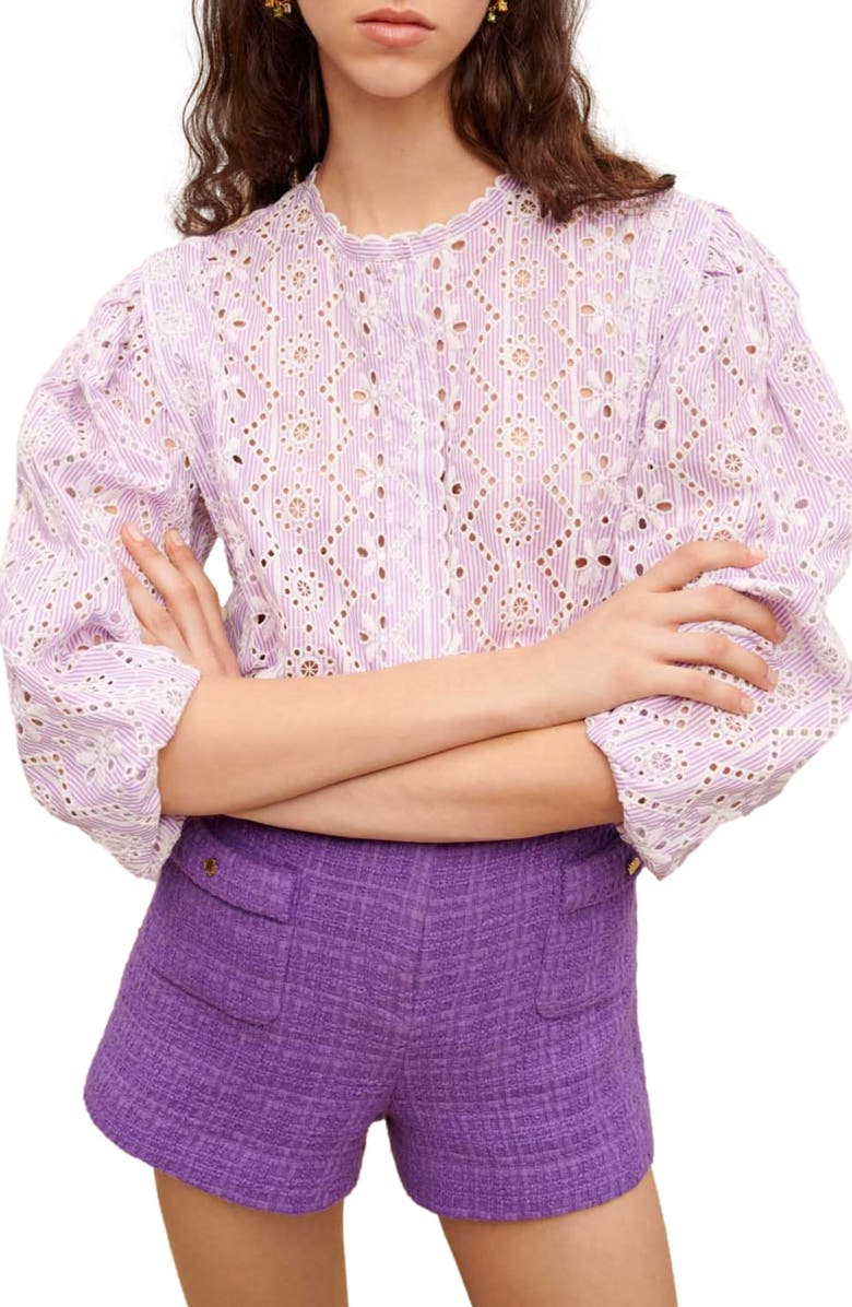 maje Apraia Tweed Shorts, Alternate, color, Violet