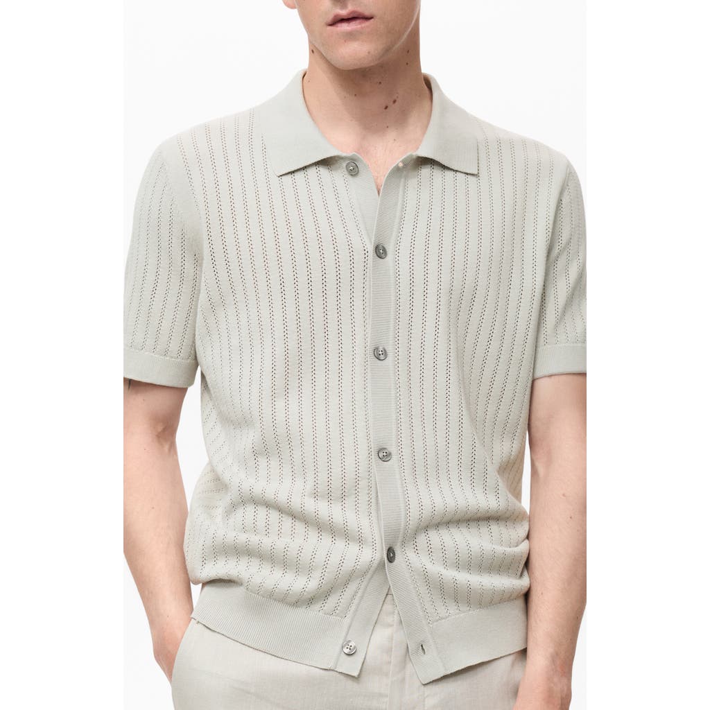 Mango Pointelle Polo Sweater In Gray