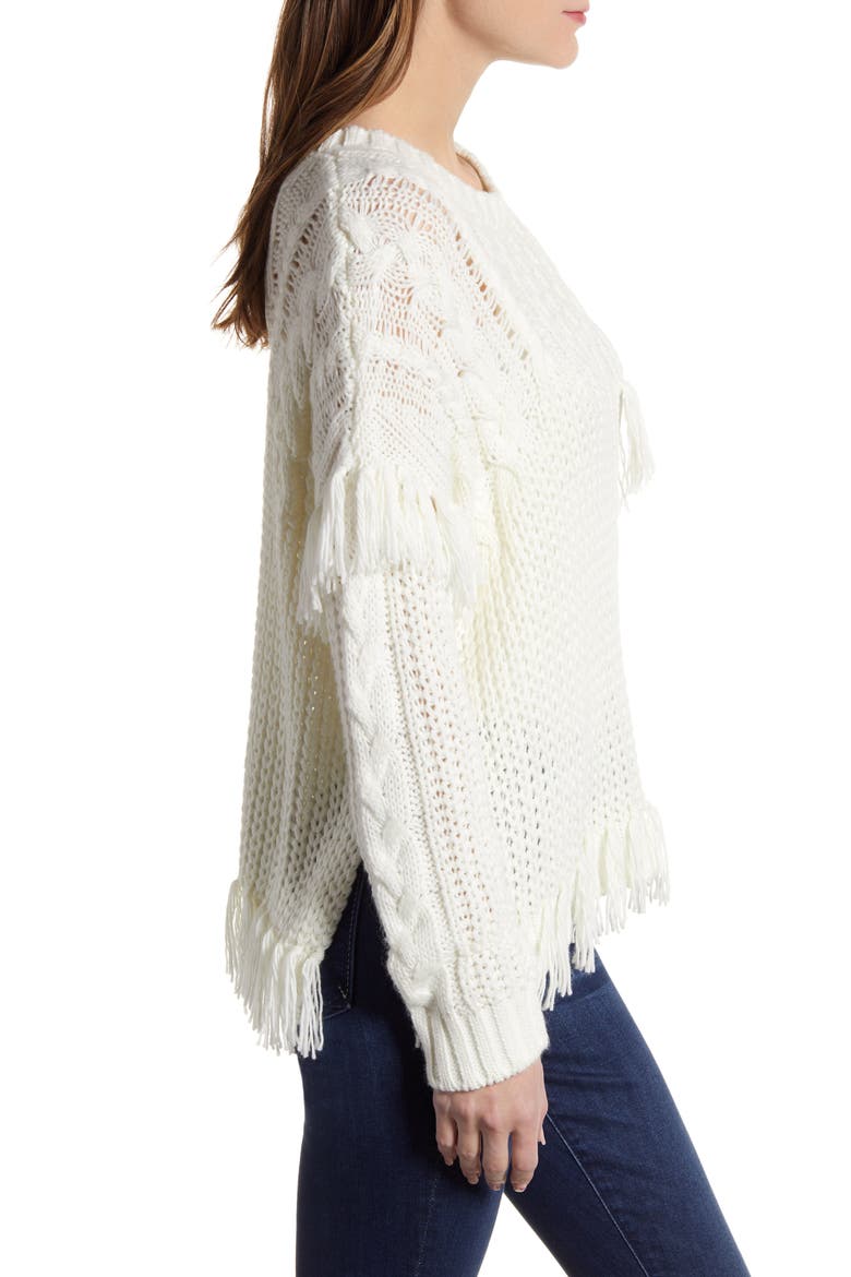 Romy Asymmetrical Cable Knit Sweater, Alternate, color, IVORY