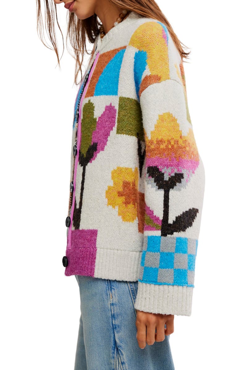 Free People Tulip Whirl Cardigan, Alternate, color, Ivory Combo