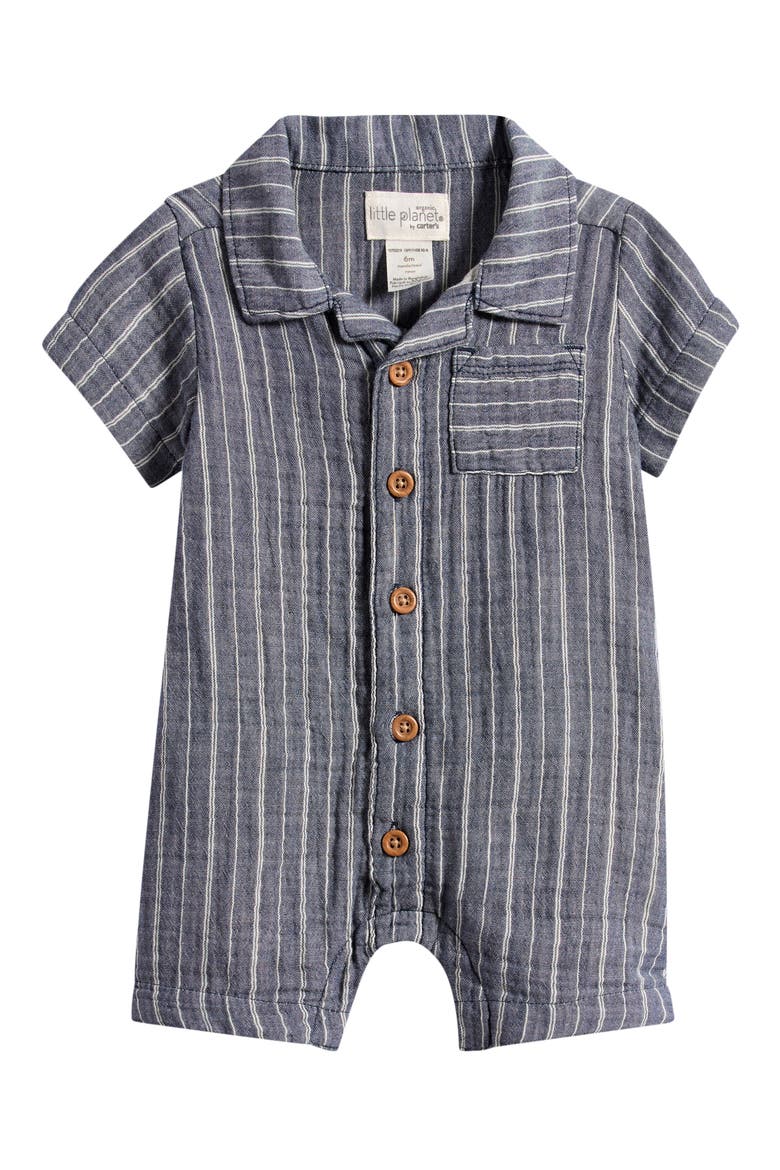 Stripe Cotton Gauze Romper, Main, color, NAVY STRIPE
