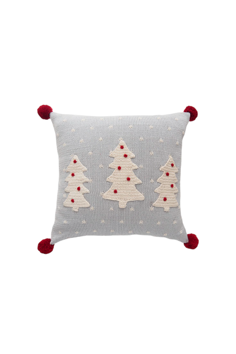 12" White Tree Pillow, Grey