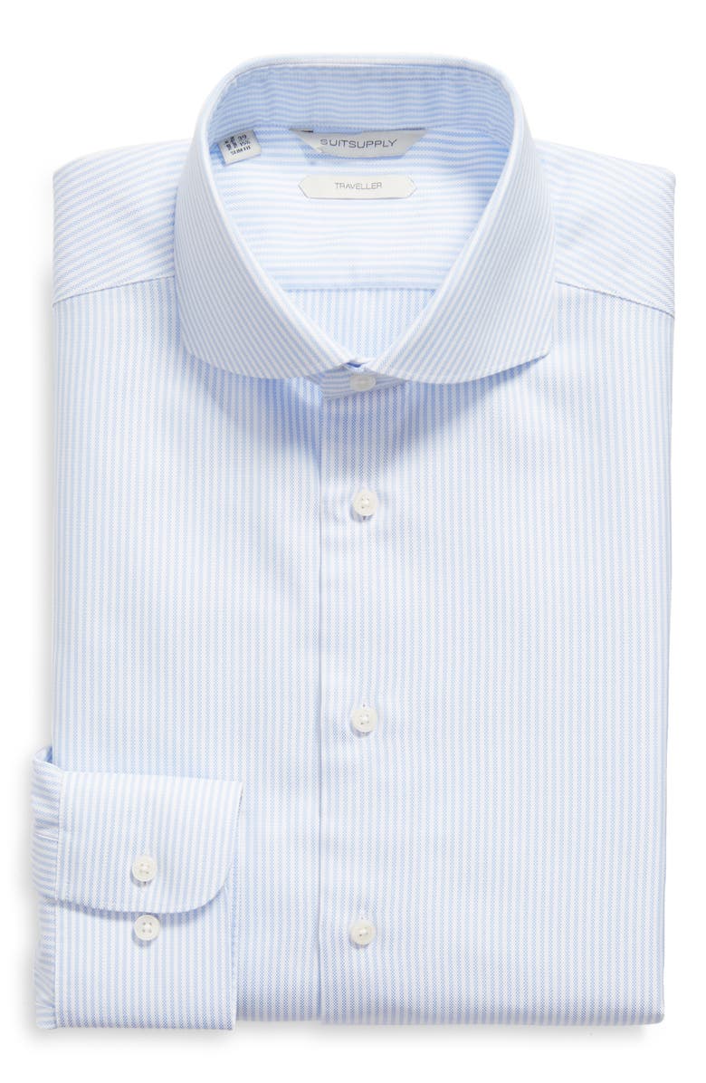 Suitsupply Slim Fit Light Blue Stripe Cotton Button-Up Dress Shirt, Alternate, color, 
