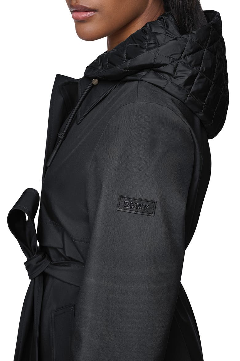Softshell Quilted Bib Hooded Water Resistant Trench Coat, Alternate, color, BLACK