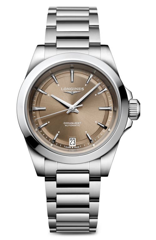 Longines Conquest Automatic Bracelet Watch, 34mm in Silver/Champagne at Nordstrom