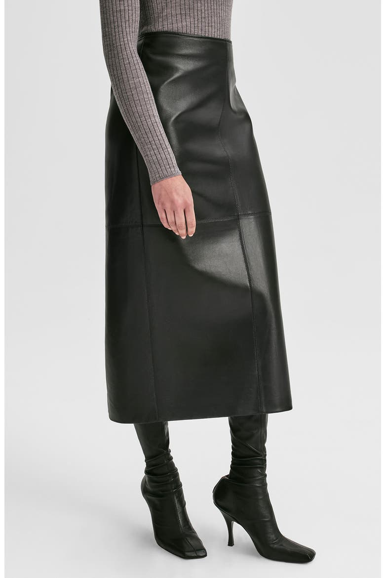 Marta Leather Midi Skirt, Alternate, color, BLACK