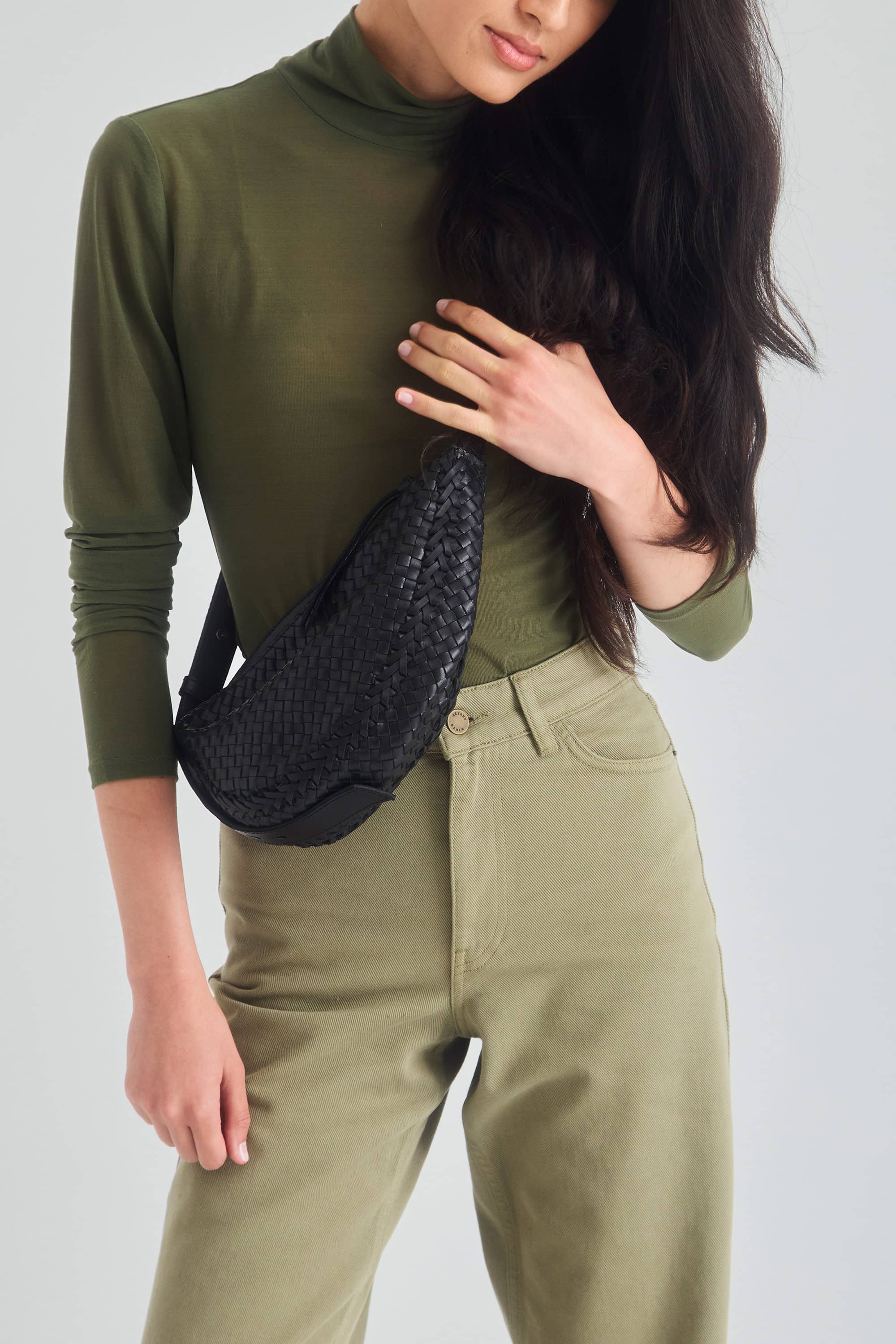 The Sak Tess Sling Leather Bag, Alternate, color, Woven Black