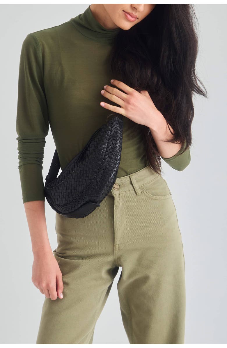 The Sak Tess Sling Leather Bag, Alternate, color, Woven Black