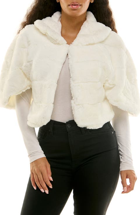 Elbow Length Sleeve Faux Fur Capelet