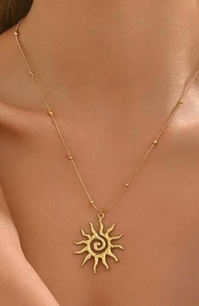 Humanist Beauty Vortex Sun Pendant Necklace, Alternate, color, Gold