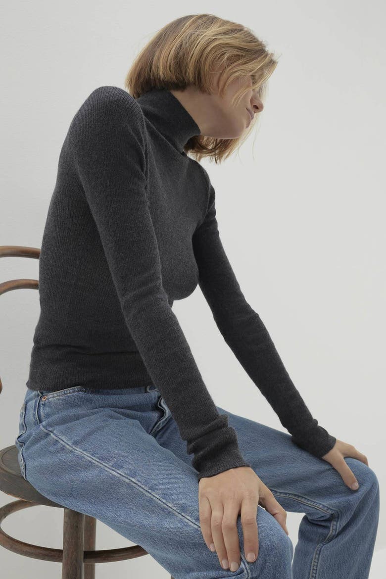 Rumer Fitted Cashmere Turtleneck, Alternate, color, Charcoal
