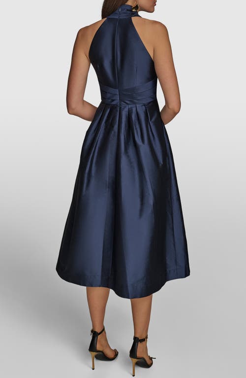 Donna Karan New York Plunge Neck Taffeta Midi Dress In Blue