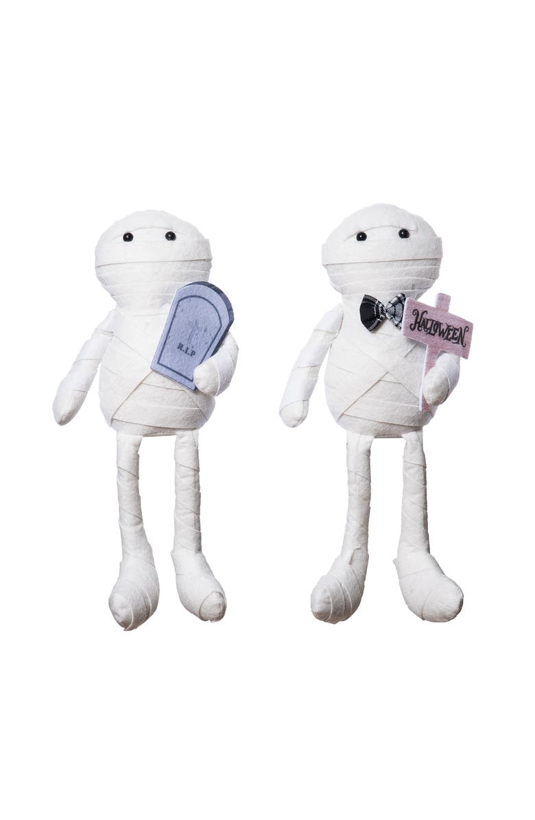 Transpac Plush Mummy Sitter Set of 2 Decorative Figurines for Halloween, Main, color,
