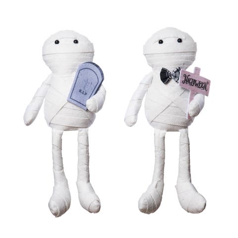 Plush Mummy Sitter Set of 2 Decorative Figurines for Halloween