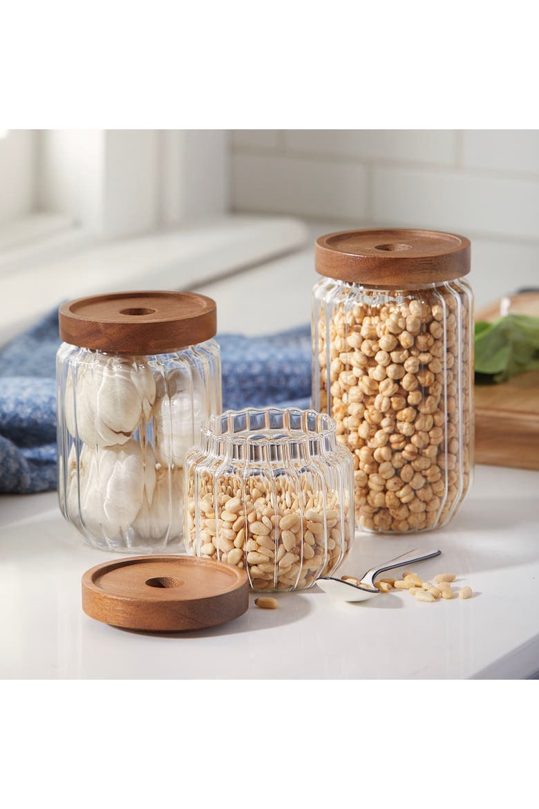 Ribbed Glass Canister Large Clear Glass Everyday, Alternate, color, Clear