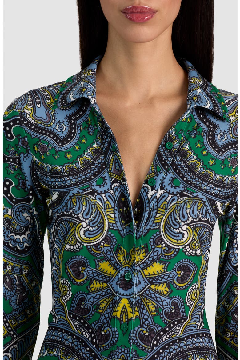 Freya Paisley Long Sleeve Minidress, Alternate, color, BON VOYAGE DEEP EMERALD