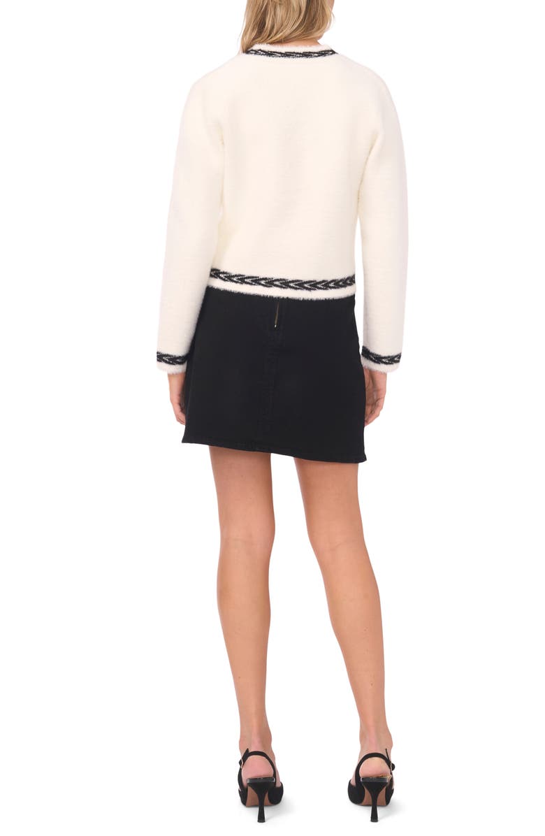 Vince Camuto Birdseye Jacquard Trim Cardigan Sweater, Alternate, color, Birch