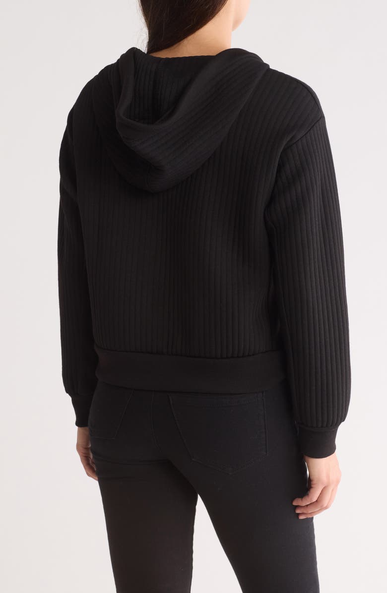 T Tahari Rib Knit Zip Hoodie, Alternate, color, Black