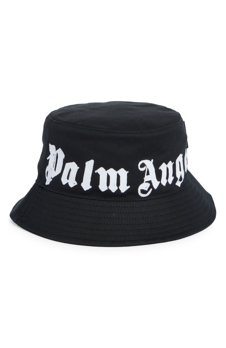 Palm Angels Logo Cotton Bucket Hat, Main, color, Black Off White