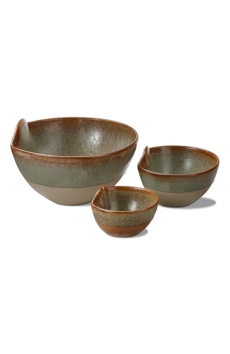 tag Rustic Reactive Glaze Set of 3 Porcelain Dining Bowls, Main, color, Green