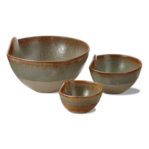Rustic Reactive Glaze Set of 3 Porcelain Dining Bowls