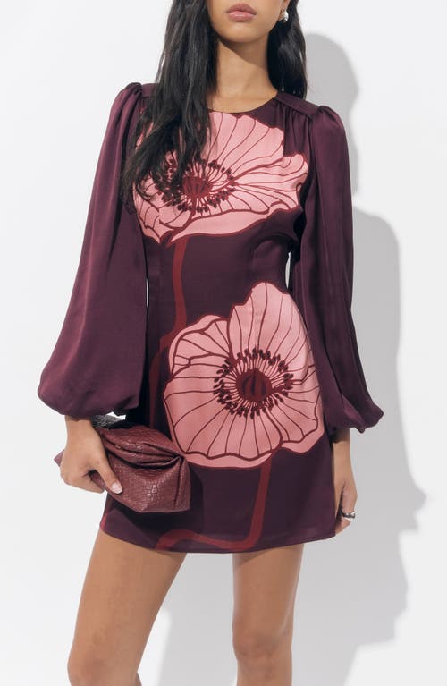 Adelyn Rae Juno Poppy Blouson Sleeve Minidress In Burgundy