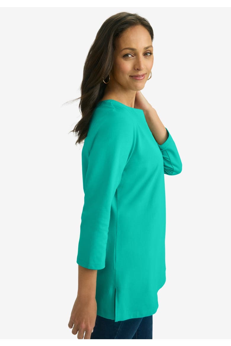 Stretch Cotton Notch Neck Tunic, Alternate, color, AQUA SEA