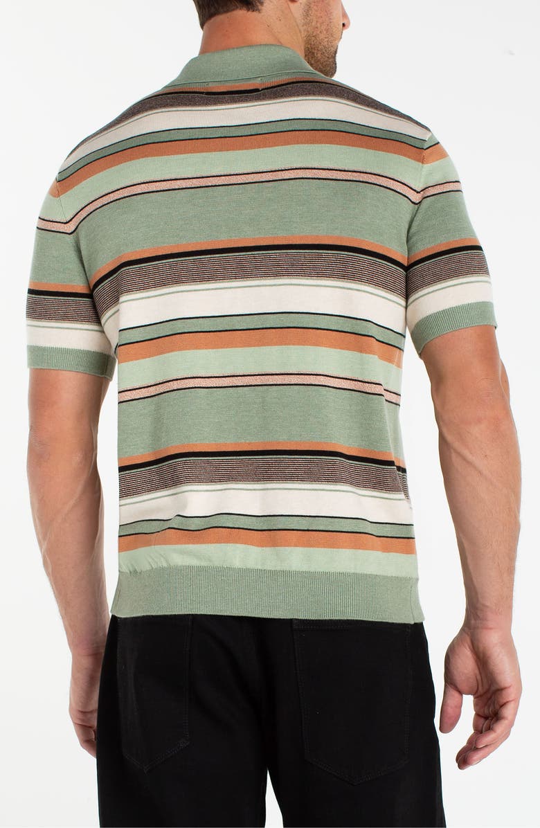 Liverpool Los Angeles Stripe Johnny Collar Polo Sweater, Alternate, color, Sage Multi