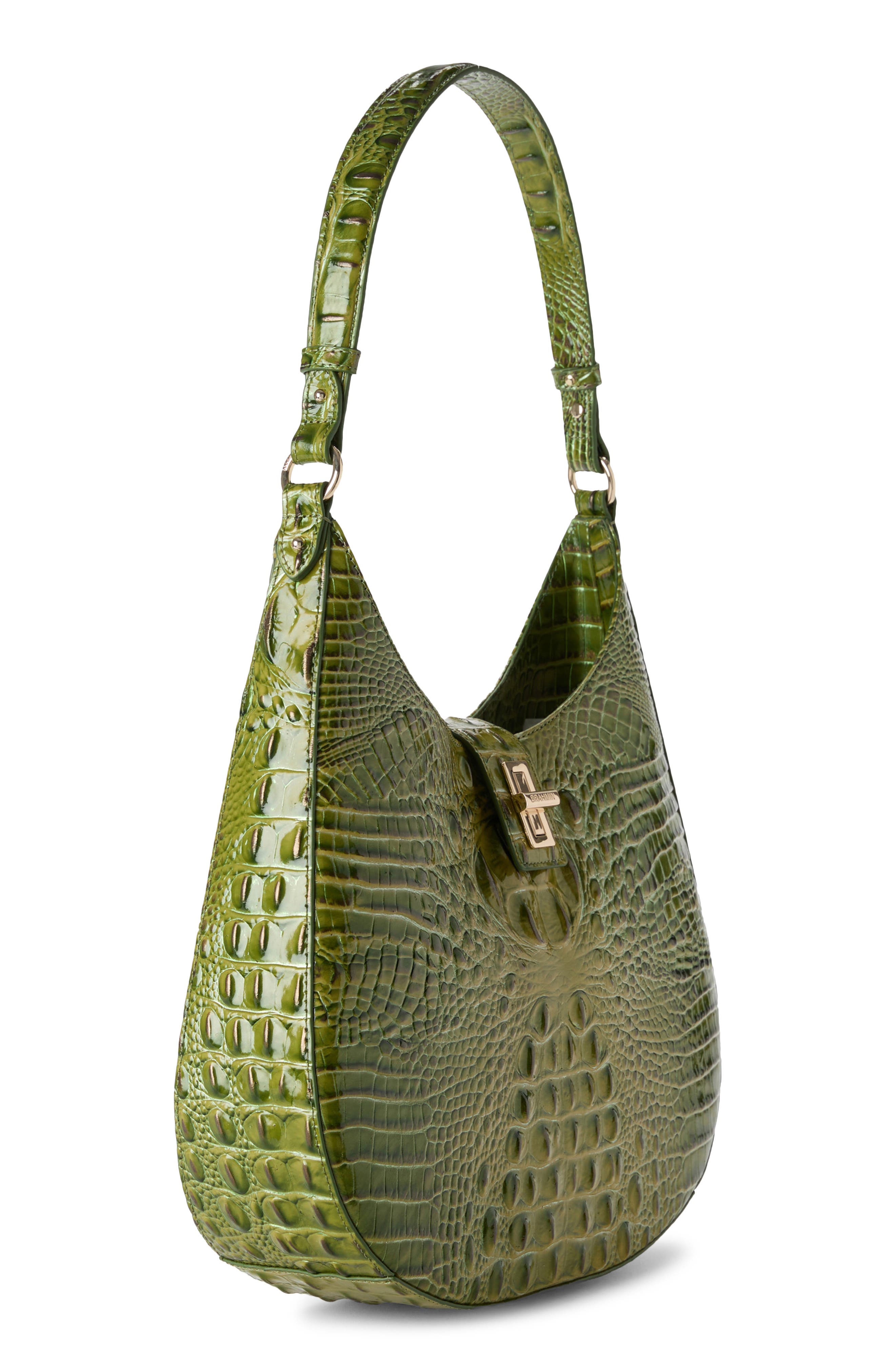 Brahmin Fallon Croc Embossed Leather Shoulder Bag, Alternate, color, Olive