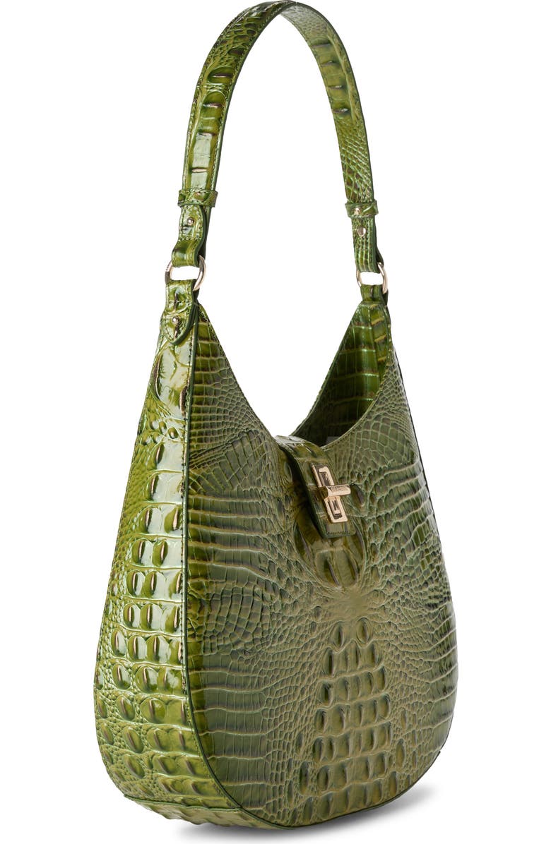 Brahmin Fallon Croc Embossed Leather Shoulder Bag, Alternate, color, Olive