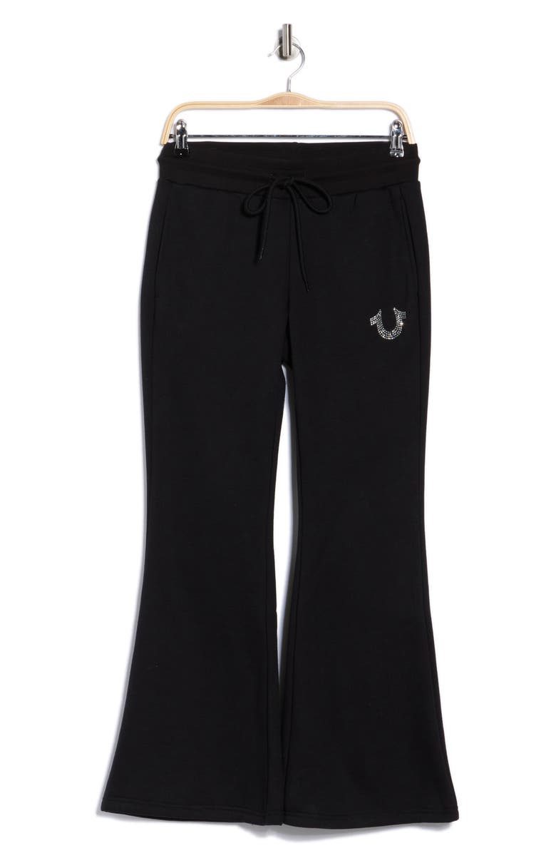 True Religion Crystal Logo Flare Sweatpants, Alternate, color, Jet Black