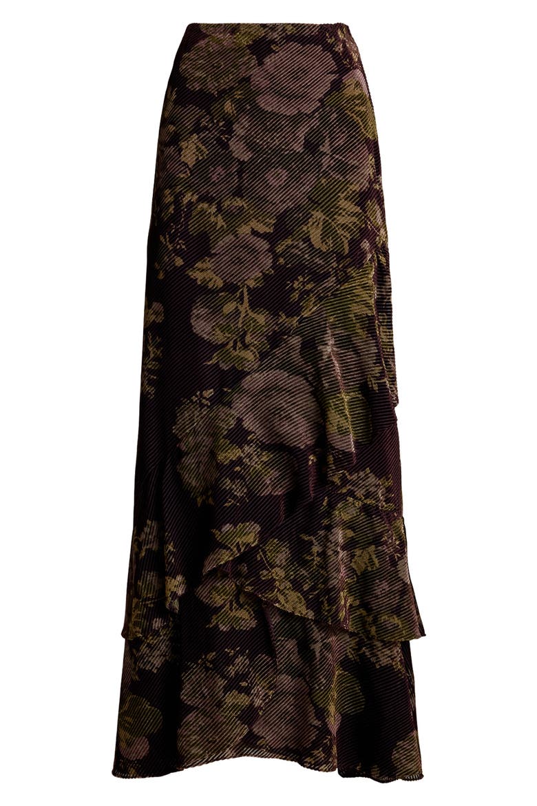 Floral Burnout Velvet Tiered Maxi Skirt, Alternate, color, BURGUNDY MULTI