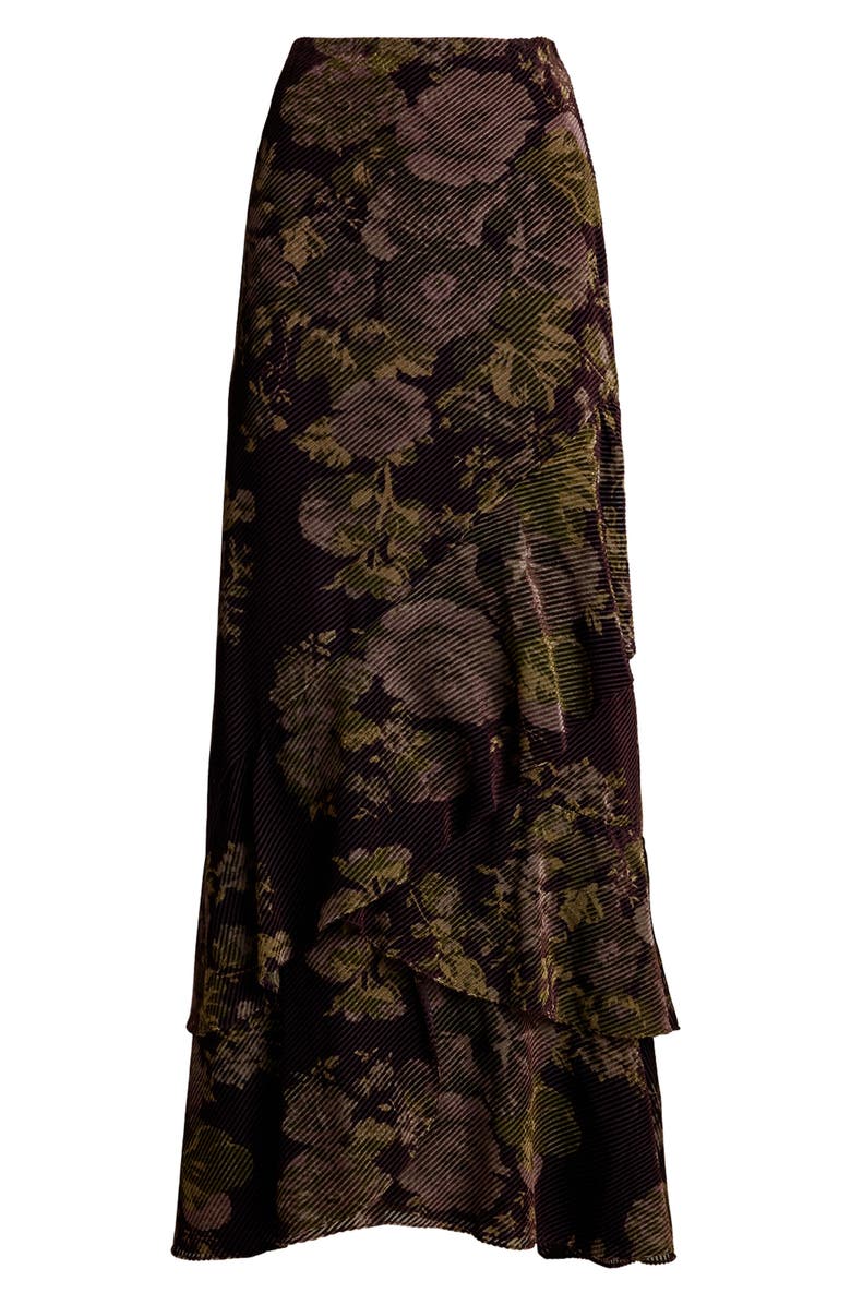 Lauren Ralph Lauren Floral Burnout Velvet Tiered Maxi Skirt, Alternate, color, Burgundy Multi