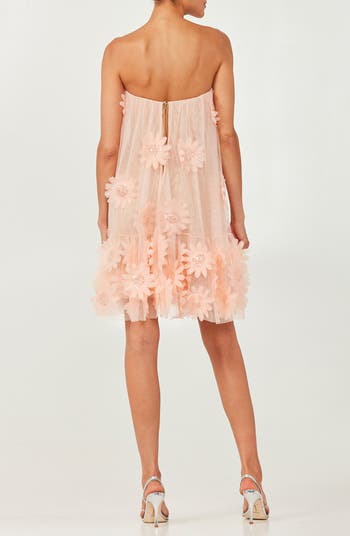 Bianca Beaded Floral Appliqué Strapless Cocktail Minidress