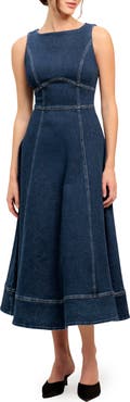 FLYING TOMATO Sleeveless Stretch Denim Midi Dress