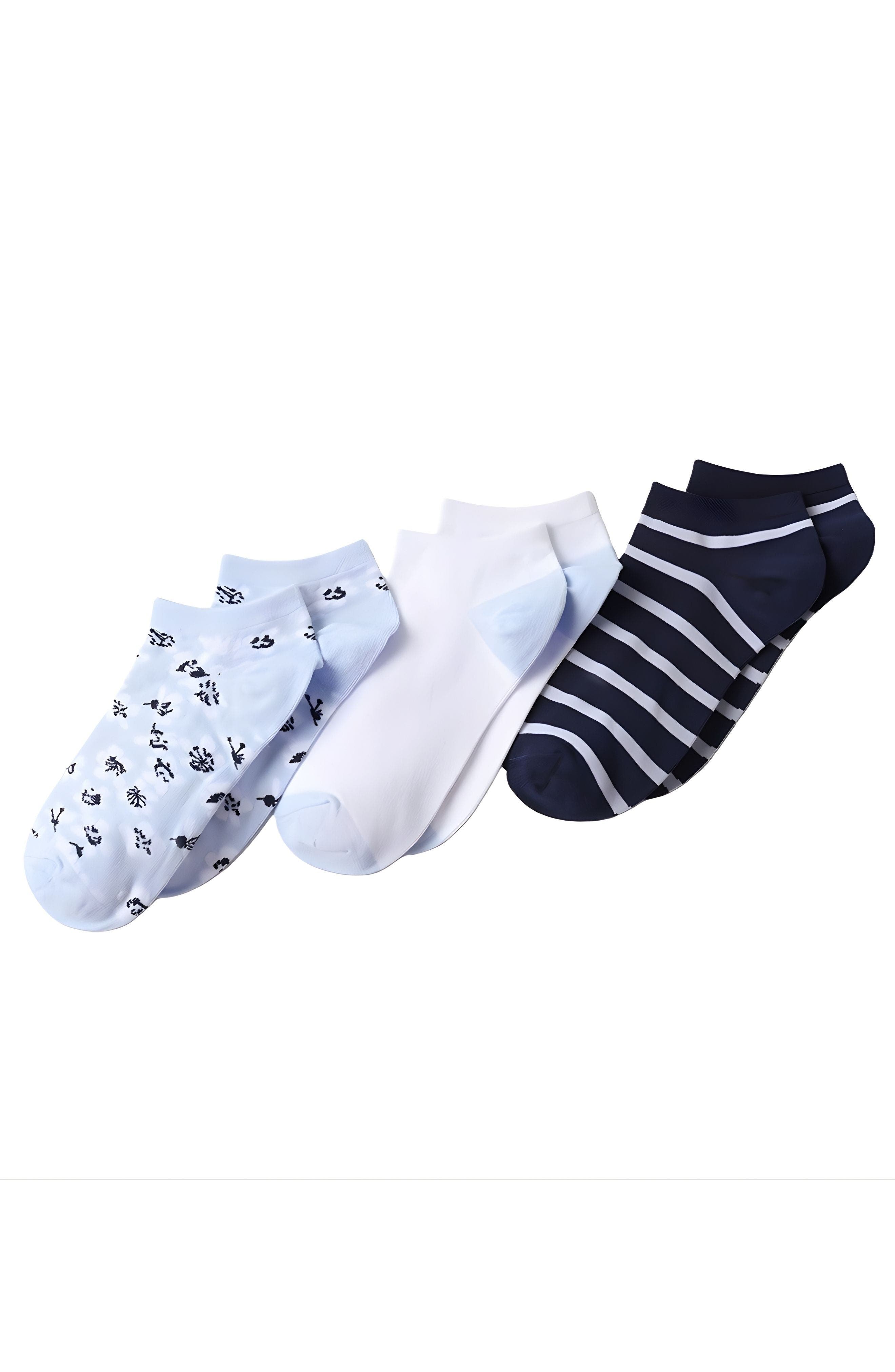 Lands' End 3-pack Cotton Patterned Low Cut Socks In White
