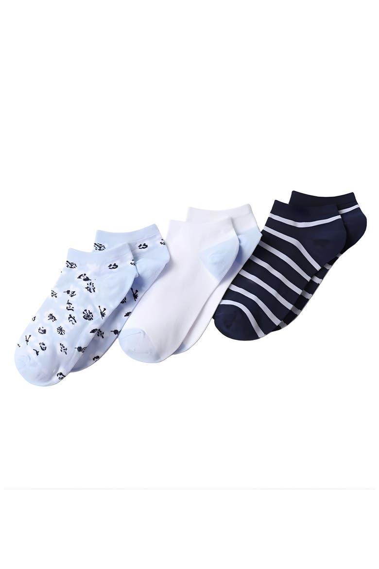 3-Pack Cotton Patterned Low Cut Socks, Main, color, Sky Blue-White-Navy