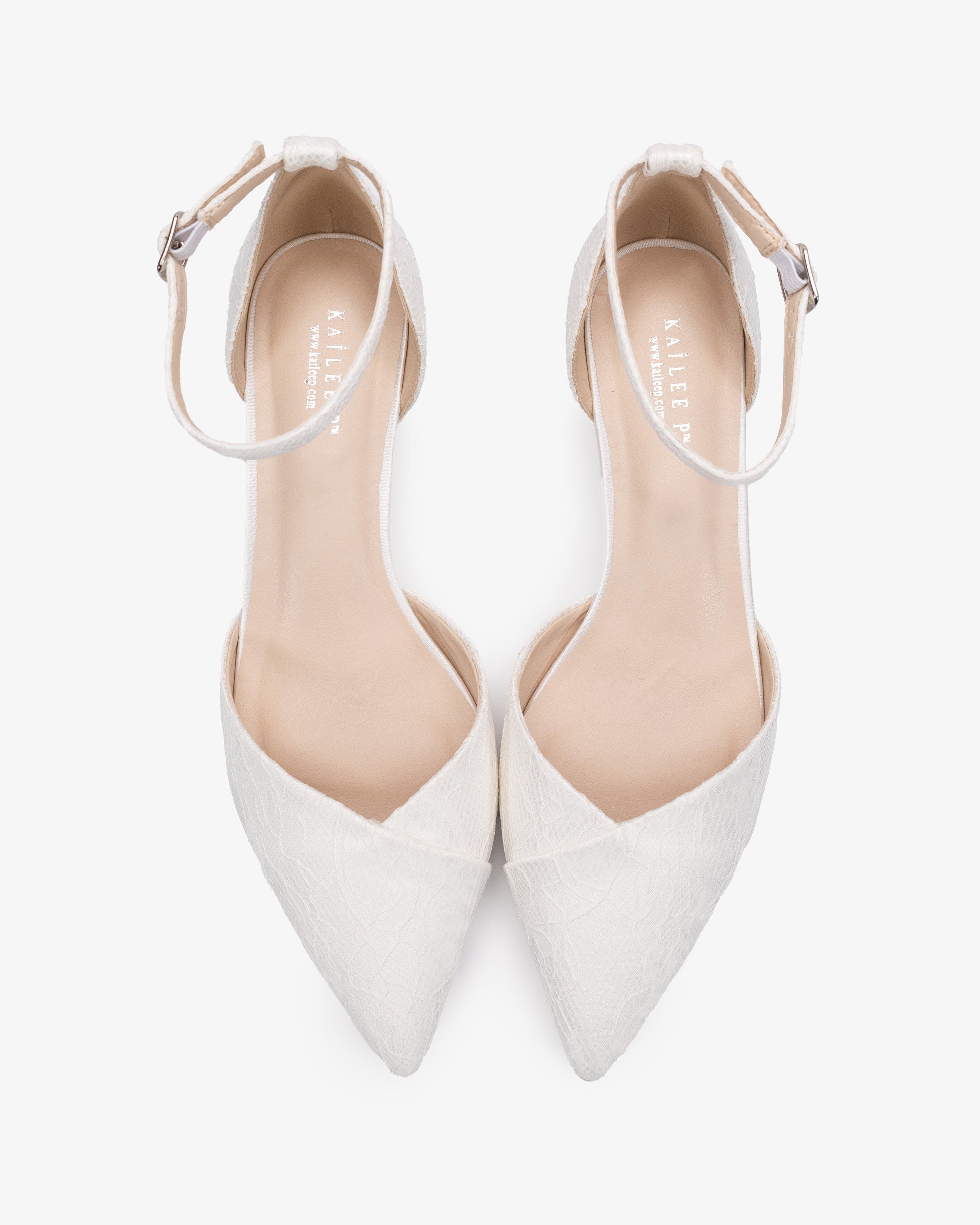 Kailee P Adele Lace Pointy Toe Block Heel with Ankle Strap, Alternate, color, White