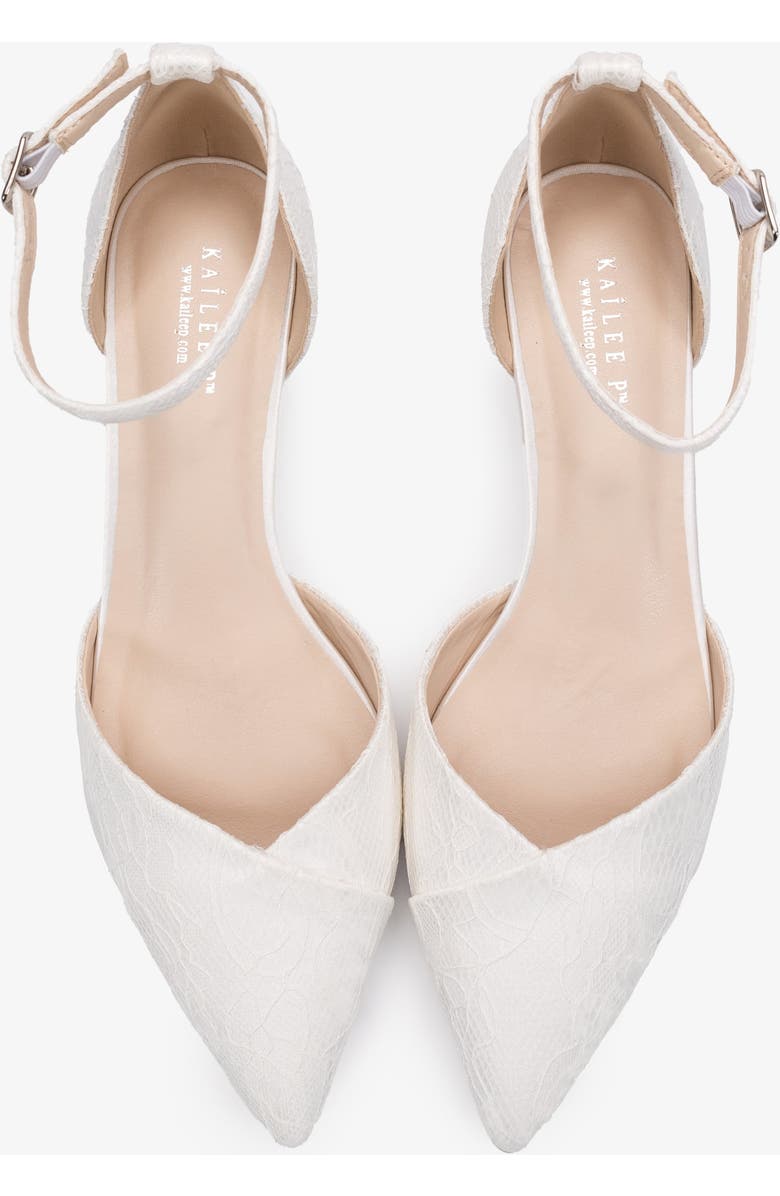 Kailee P Adele Lace Pointy Toe Block Heel with Ankle Strap, Alternate, color, White