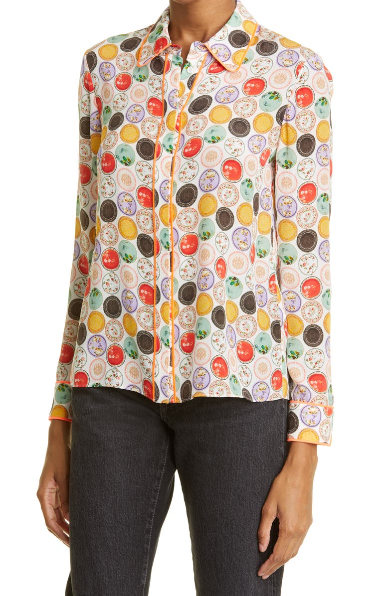 Alice + Olivia Willa Silk Button-Up Blouse, Alternate, color, Dinner Party