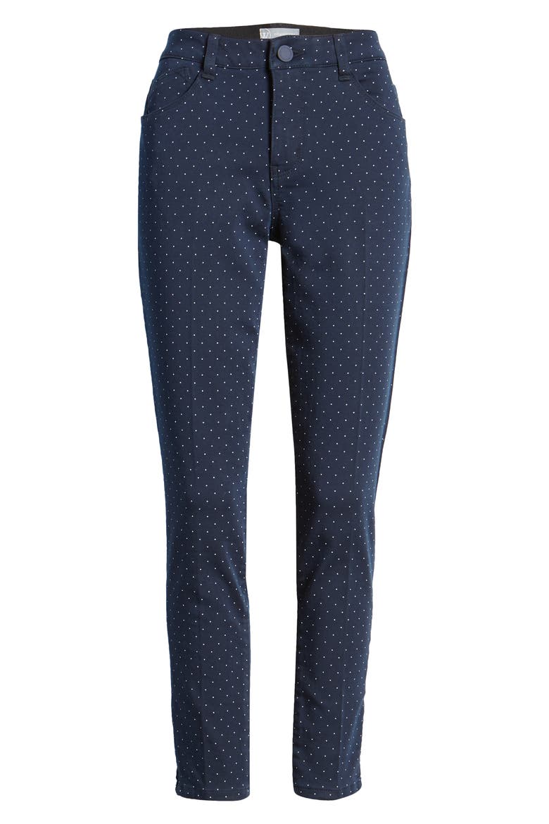 'Ab'Solution Dot Print Cotton Blend Ankle Pants (Nordstrom Exclusive), Alternate, color, NV NAVY