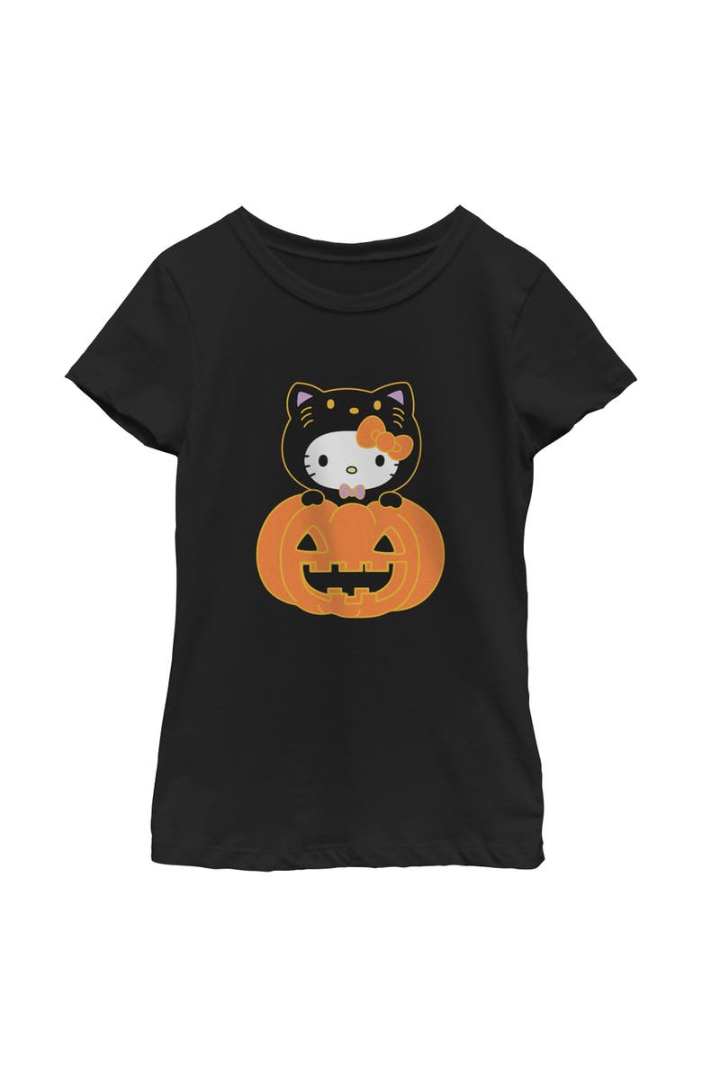 Hello Kitty Girl's Hello Kitty Halloween Pumpkin and Kitty  Graphic T-Shirt, Main, color, Black